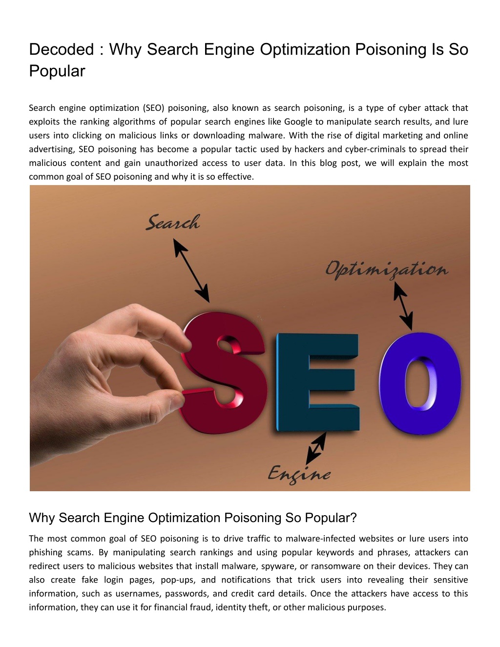 What Is The Most Common Goal Of Search Engine Optimization Seo Poisoning