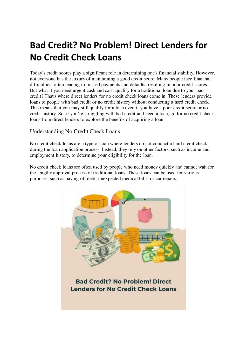 Direct lenders store no credit check