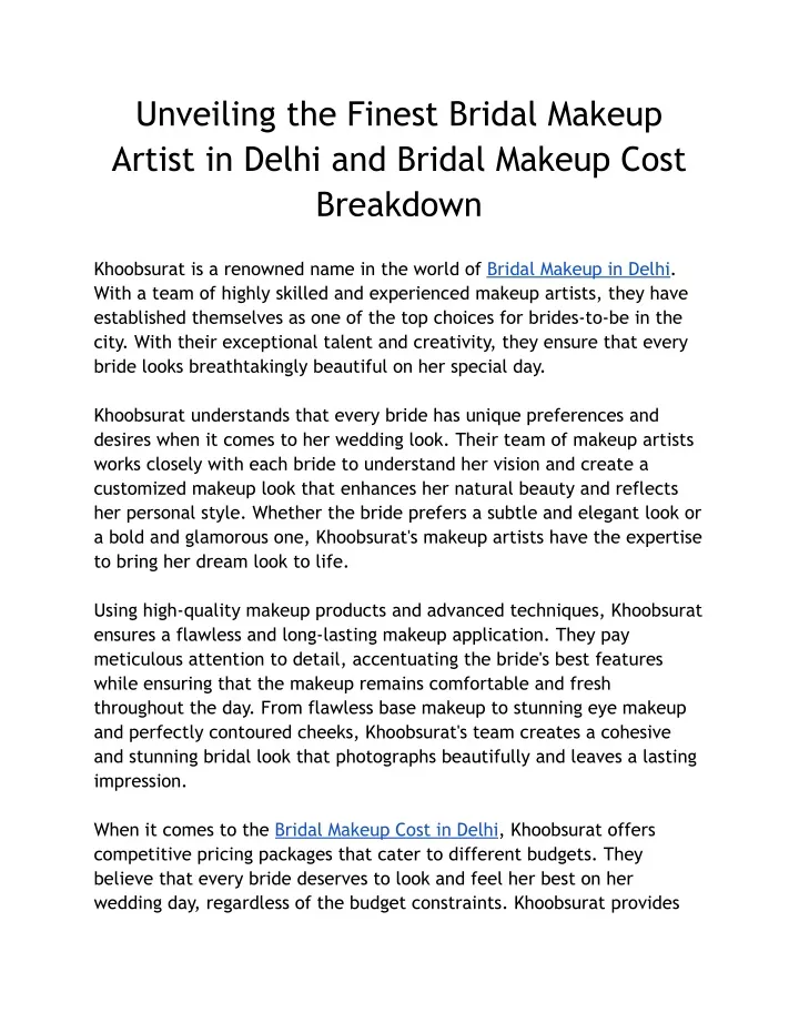 PPT - Unveiling the Finest Bridal Makeup Artist in Delhi and Bridal 