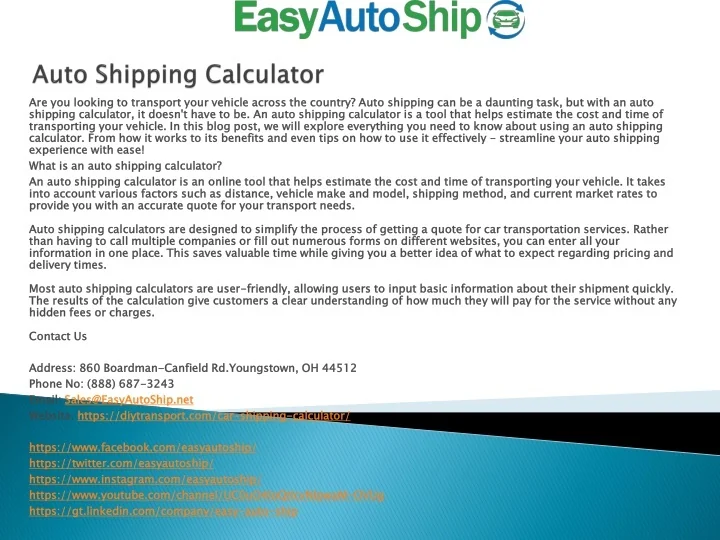 PPT Auto Shipping Calculator PowerPoint Presentation, free download