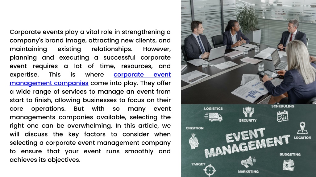 PPT Key Factors To Consider When Selecting A Corporate Event Management Company PowerPoint