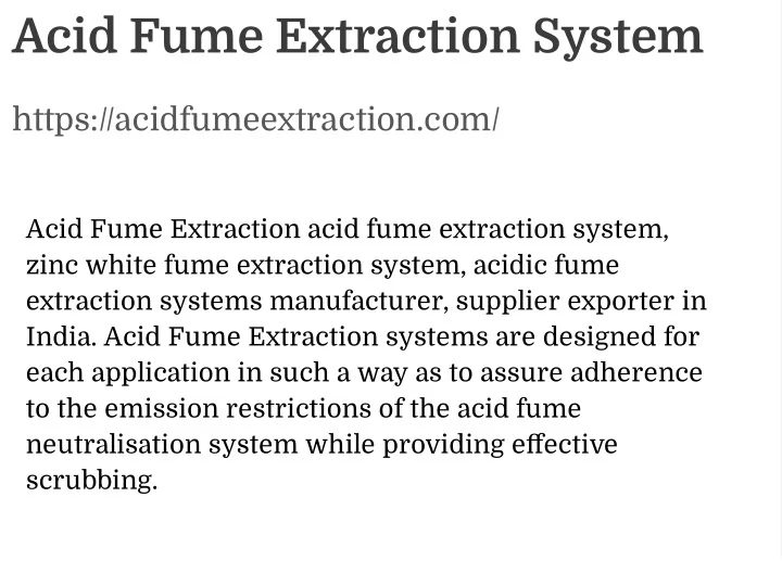 PPT Fume Extraction System for Acid Fumes PowerPoint Presentation, free download ID12241591