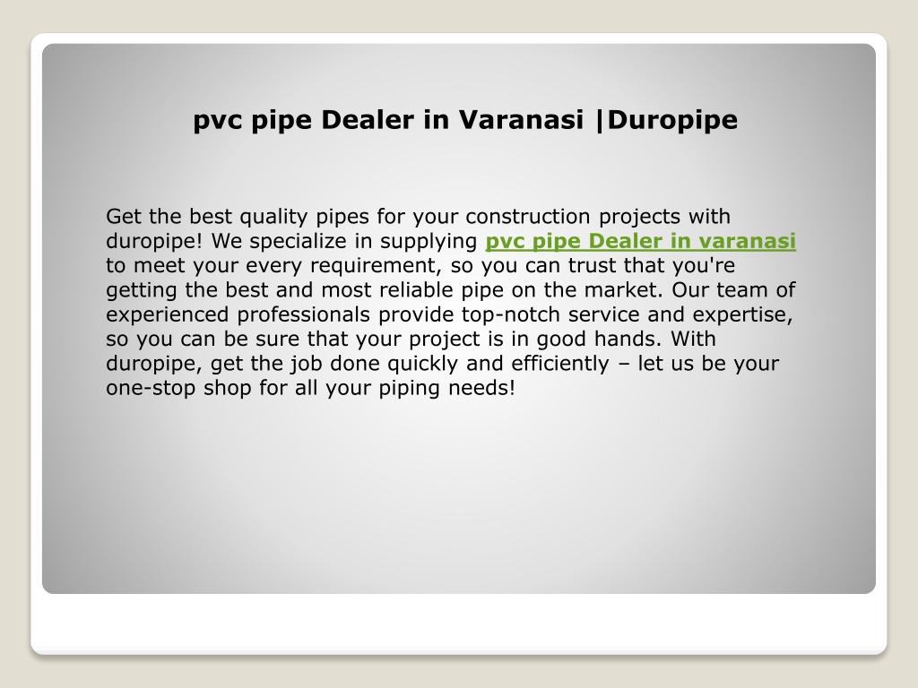 PPT pvc pipe Dealer in Varanasi PowerPoint Presentation, free