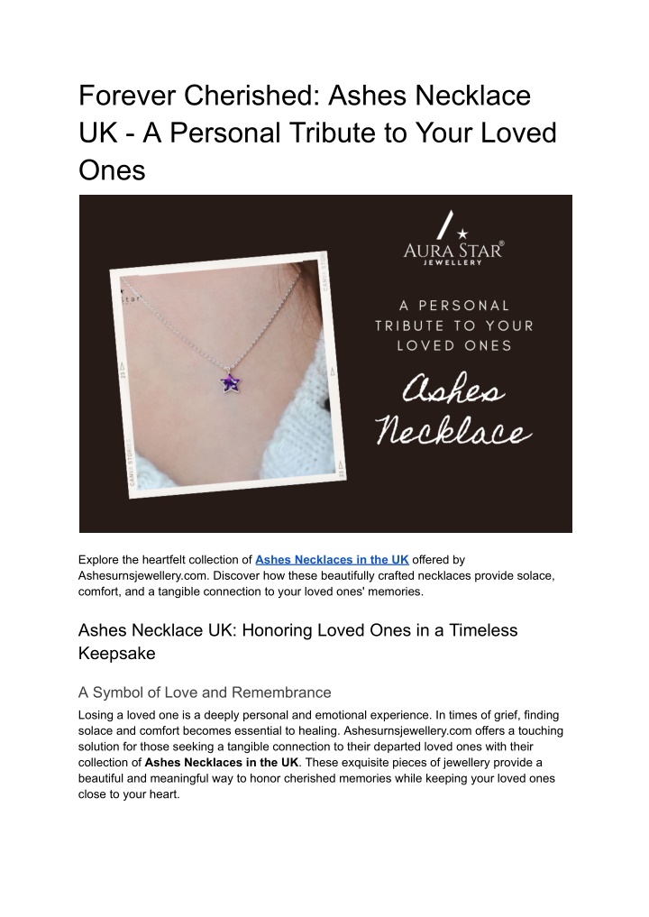 PPT - Forever Cherished_ Ashes Necklace UK - A Personal Tribute to Your 