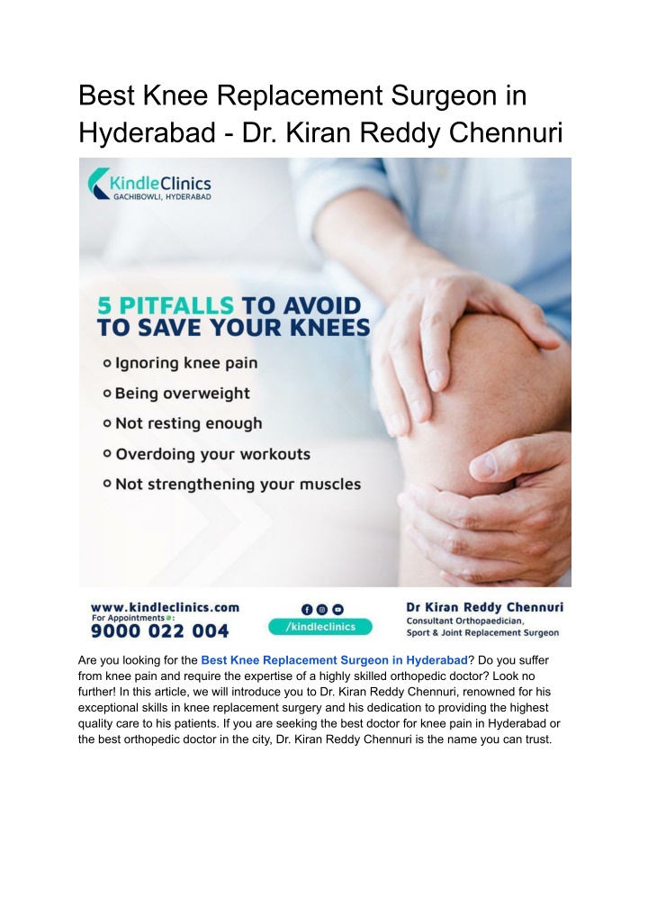 Ppt Best Knee Replacement Surgeon In Hyderabad Dr Kiran Reddy Chennuri Powerpoint