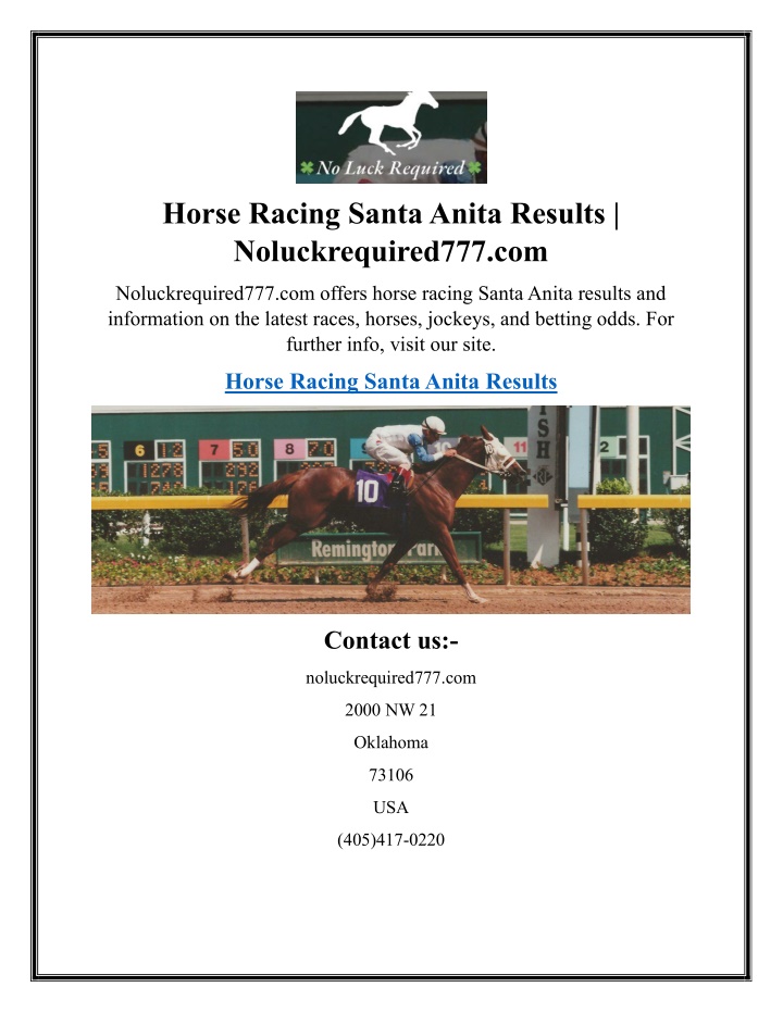 PPT Horse Racing Santa Anita Results Noluckrequired777 PowerPoint
