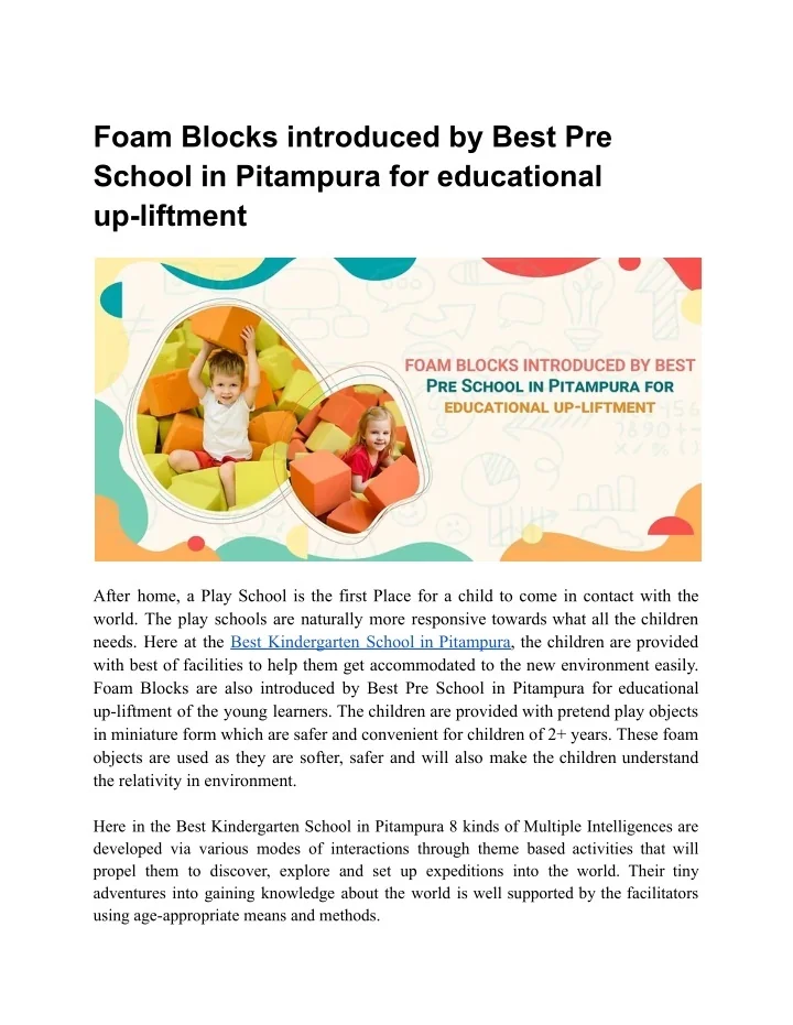 PPT Foam Blocks introduced by Best Pre School in Pitampura for