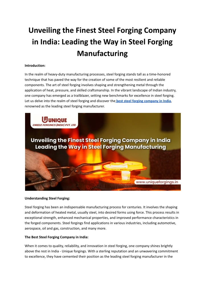 PPT - Unveiling the Finest Steel Forging Company in India Leading the ...