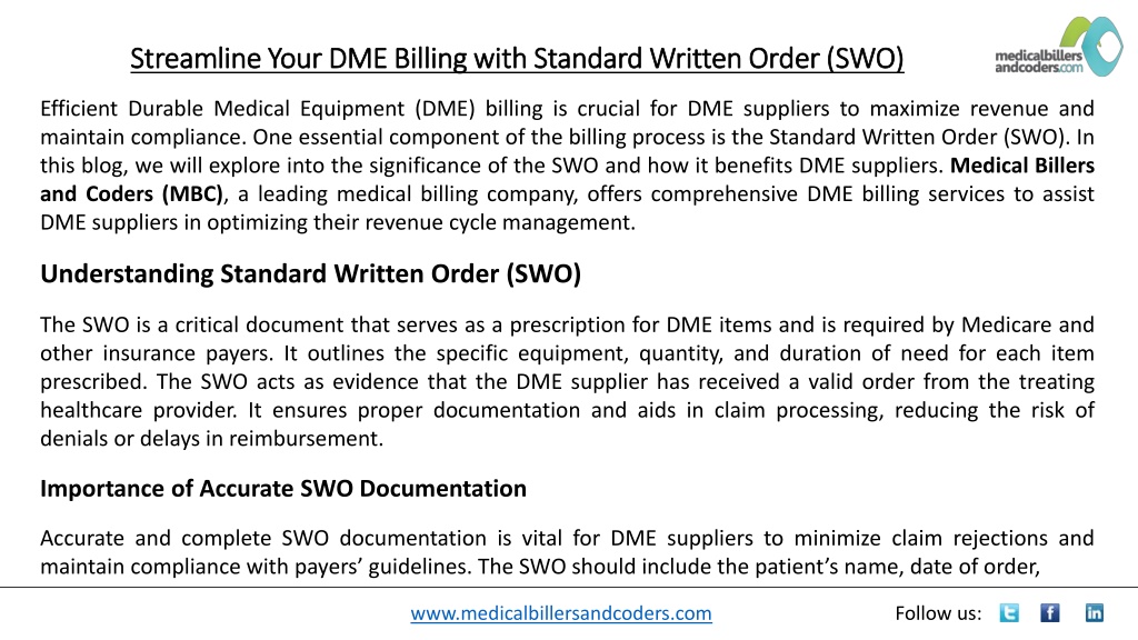 PPT - Streamline Your DME Billing with Standard Written Order (SWO ...