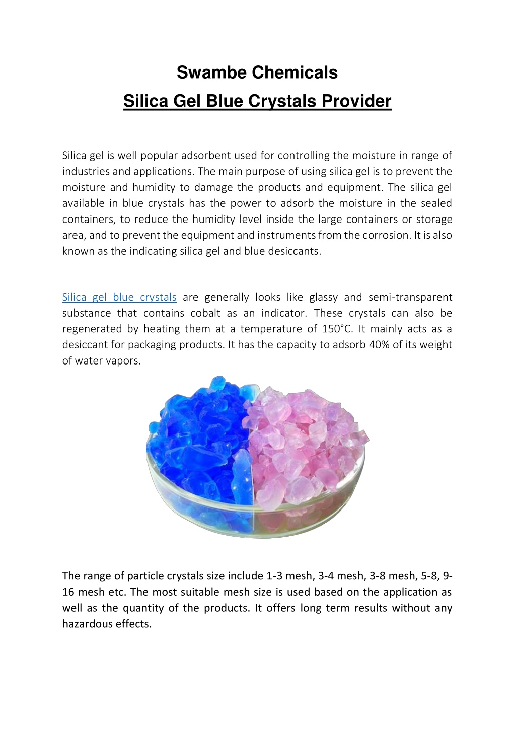 PPT - Swambe Chemicals - Silica Gel Blue Crystals Provider PowerPoint  Presentation - ID:12271473