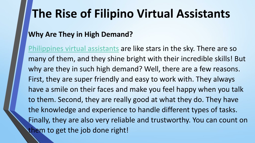 PPT - The Rise of Filipino Virtual Assistants: Why They're in High Demand PowerPoint 