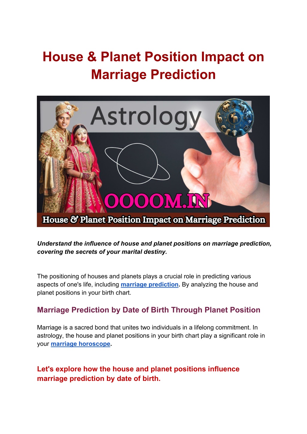 PPT - House & Planet Position Impact on Marriage Prediction PowerPoint ...