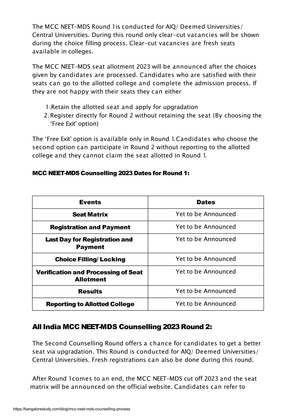 Mcc Mds Counselling 2025