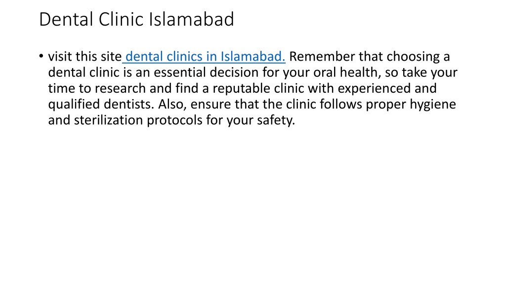 PPT Dental Clinic Islamabad PowerPoint Presentation Free Download   Dental Clinic Islamabad 1 L 