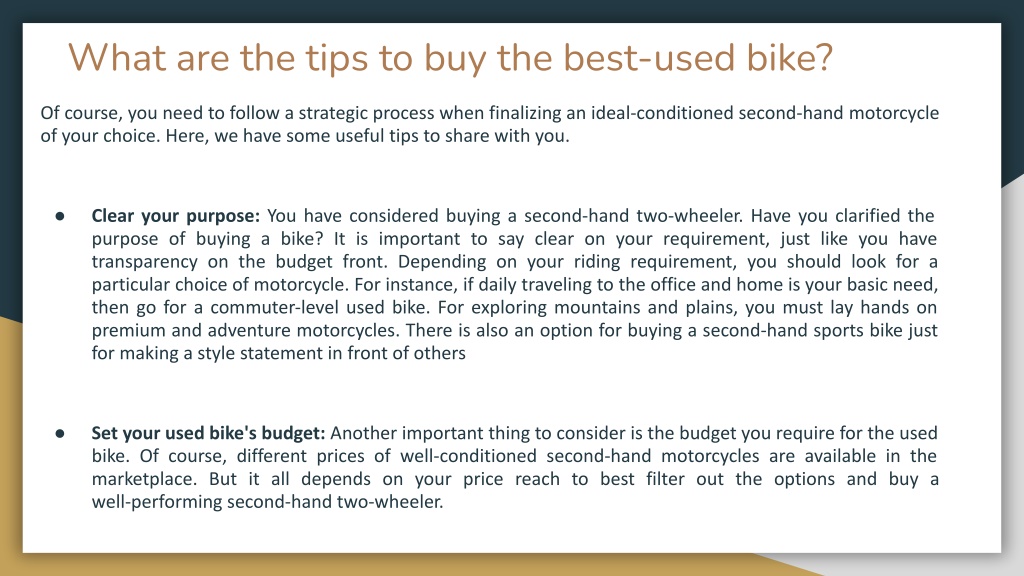 PPT - What Makes People Go For Used Bike To Travel Across Places_ PowerPoint Presentation - ID 