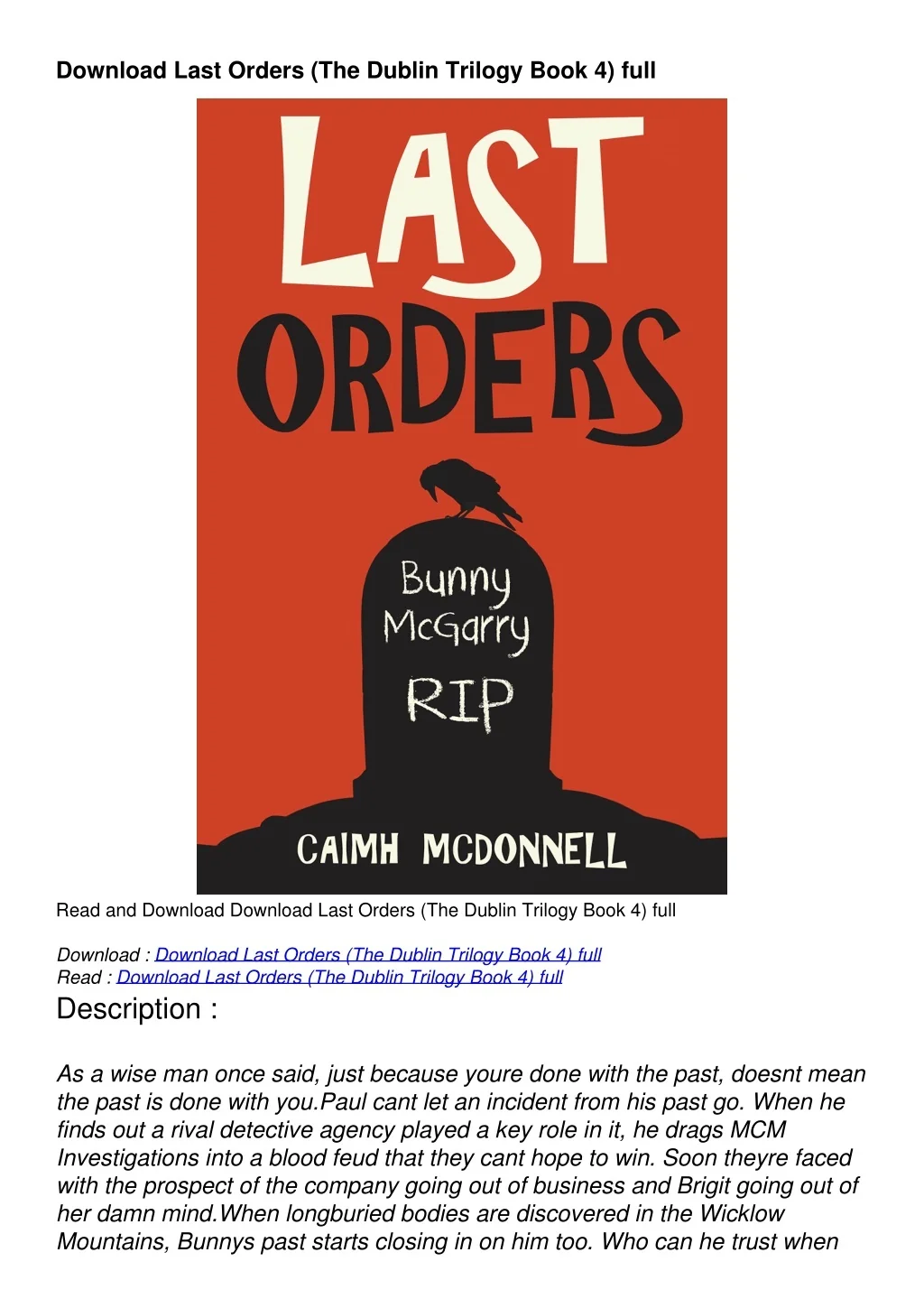 PPT Download Last Orders (The Dublin Trilogy Book 4) full