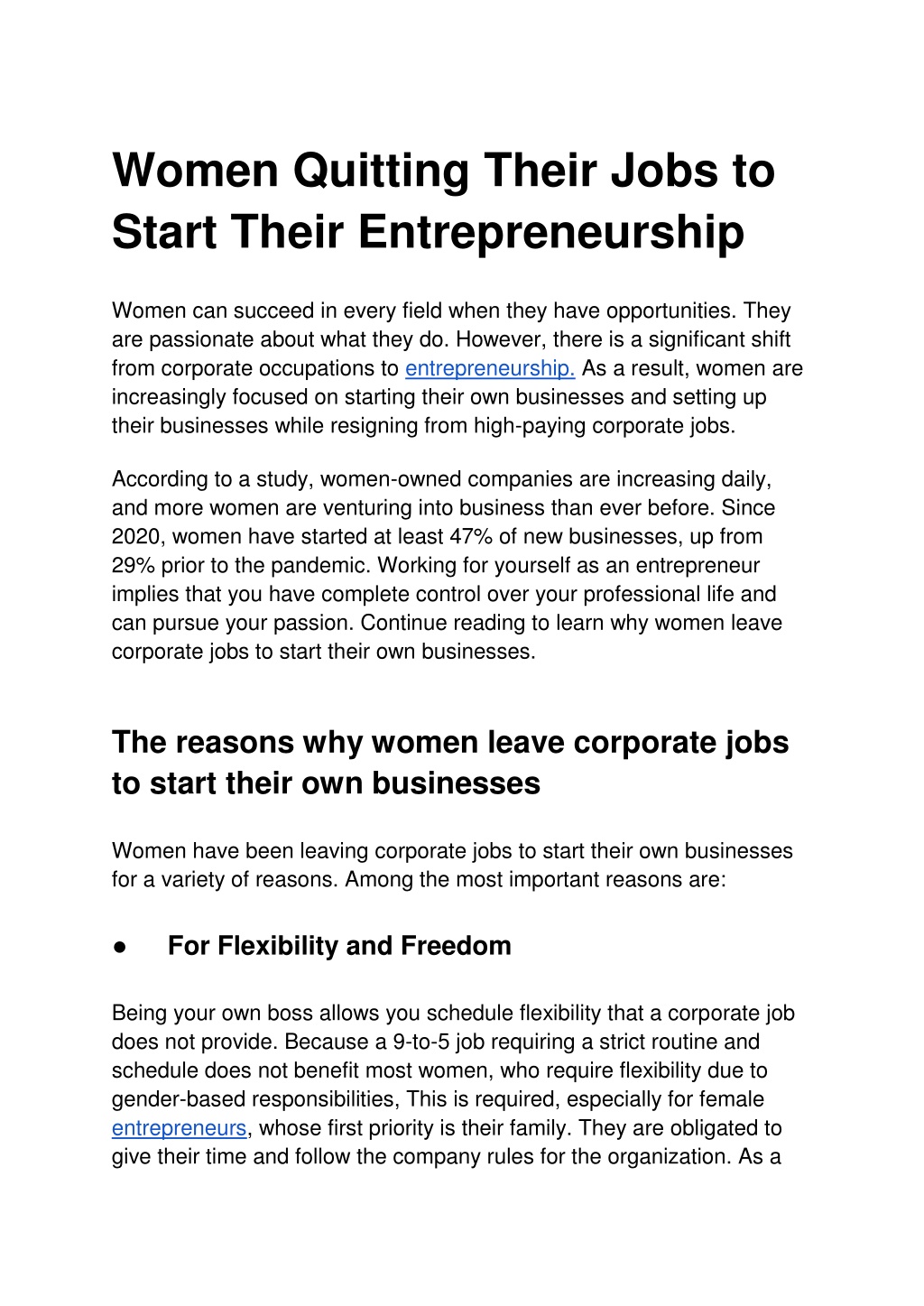 PPT - Women Quitting their Jobs To start Their Entrepreneurship PowerPoint  Presentation - ID:12357342