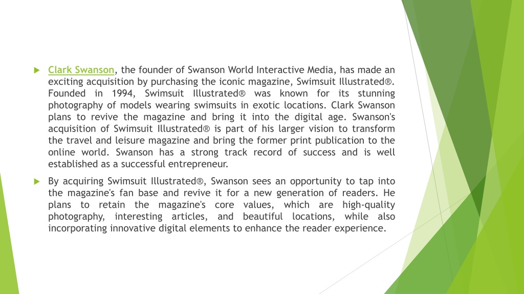 PPT - Clark Swanson's Swanson World Interactive Media Acquires Swimsuit ...