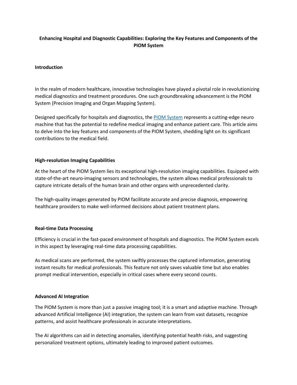 PPT - Enhancing Hospital and Diagnostic Capabilities -Piom system ...