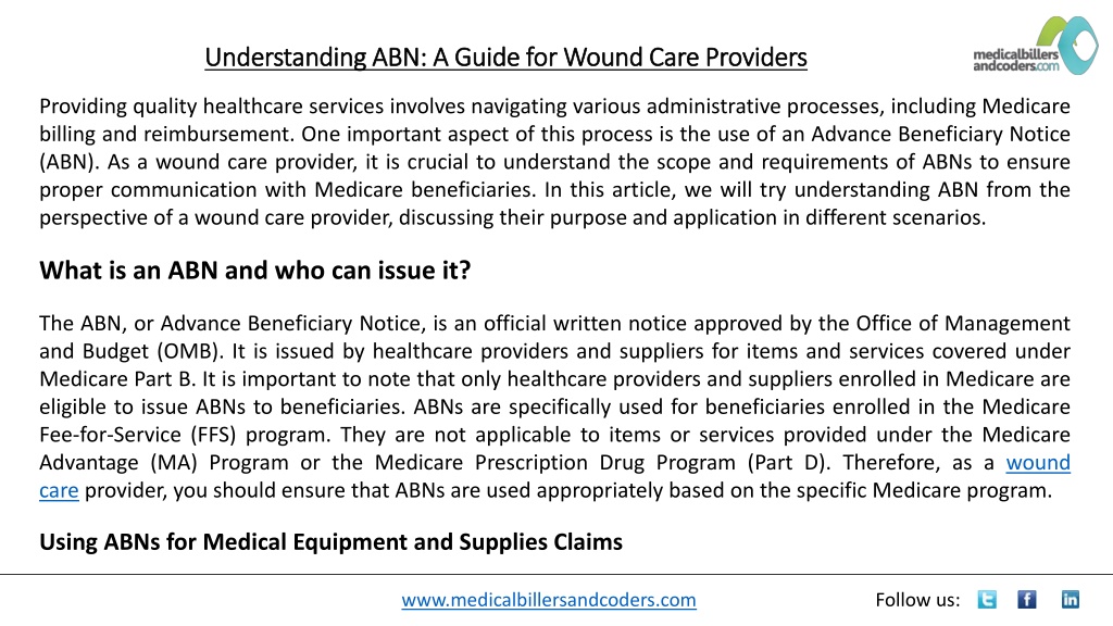 PPT - Understanding ABN - A Guide for Wound Care Providers PowerPoint ...