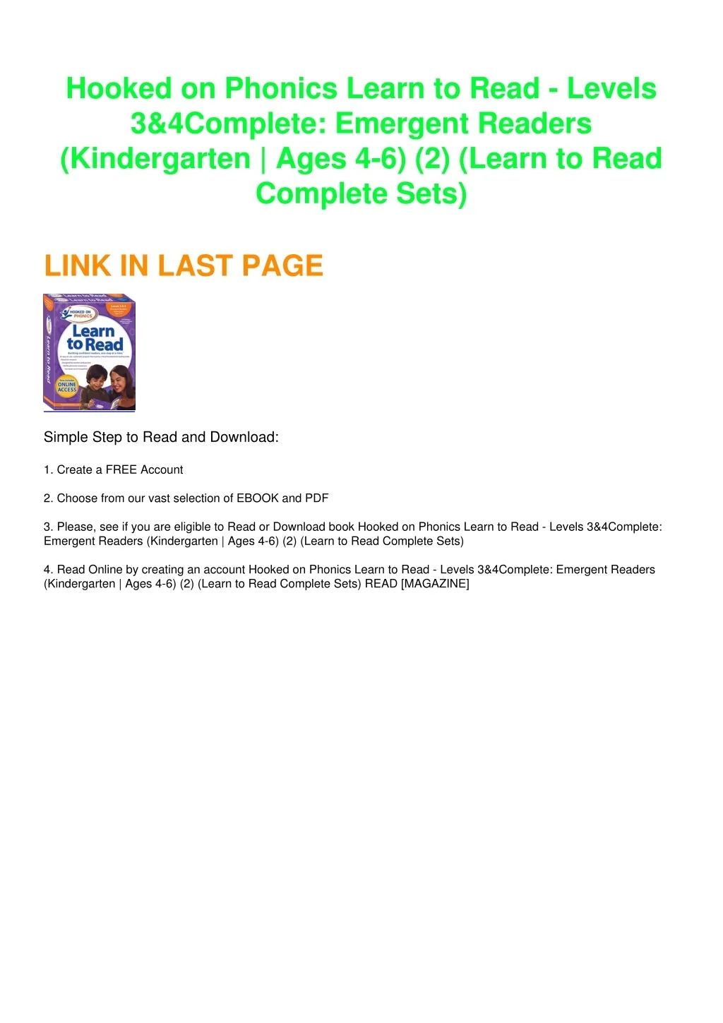 PPT (PDF/DOWNLOAD) Hooked on Phonics Learn to Read Levels 3&4 Complete Emerg PowerPoint