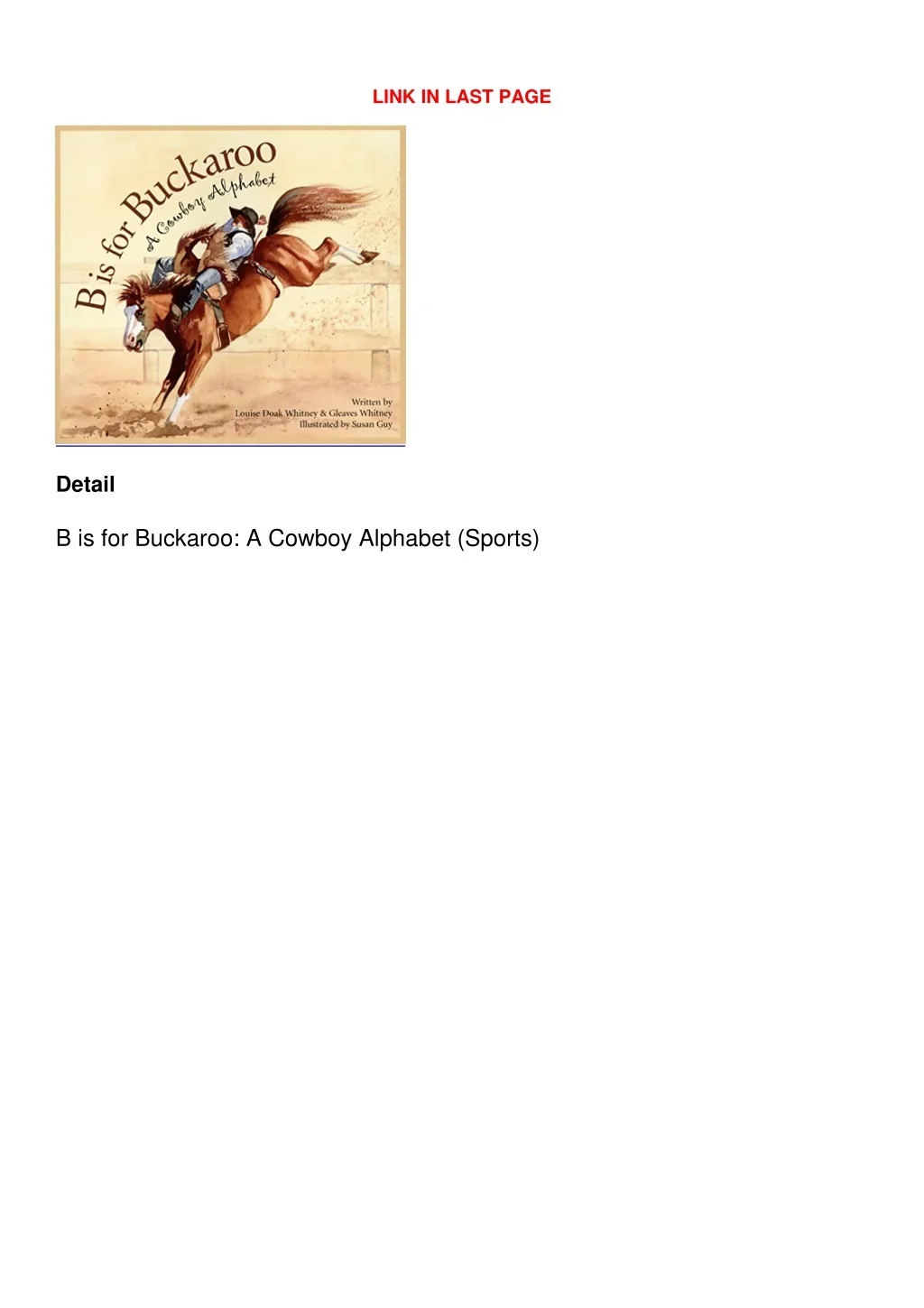 PPT - Read ebook [PDF] B is for Buckaroo: A Cowboy Alphabet (Sports ...