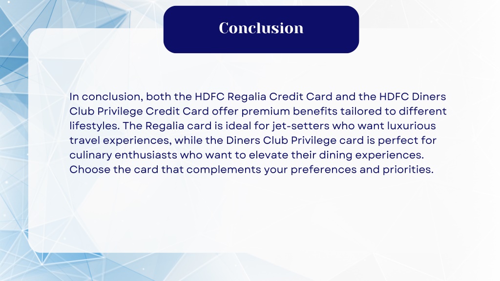Ppt Choosing The Right Hdfc Credit Card A Detailed Comparison Powerpoint Presentation Id 4994