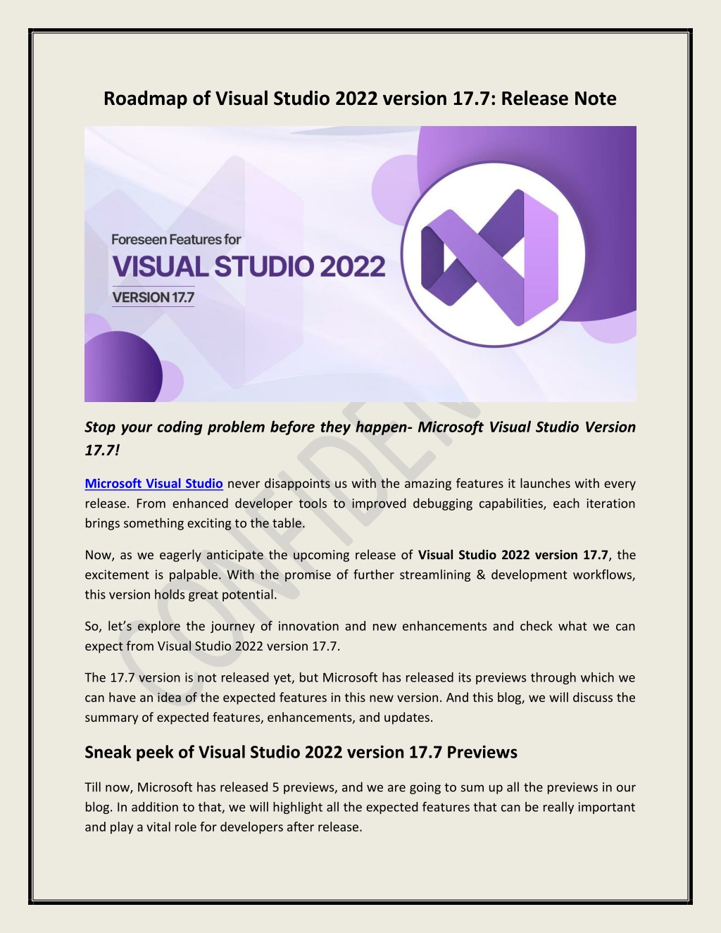 PPT Roadmap of Visual Studio 2022 version 17.7 Release Note