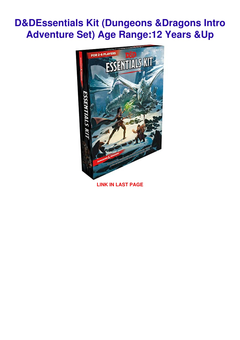 D&D Essentials Kit (Dungeons & Dragons Intro Adventure Set) Age Range:12  Years & Up