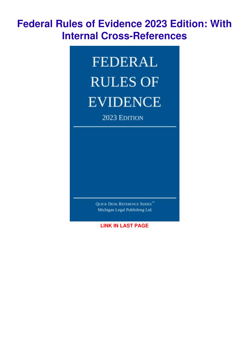 PPT Download Book [PDF] Federal Rules of Evidence 2023 Edition With