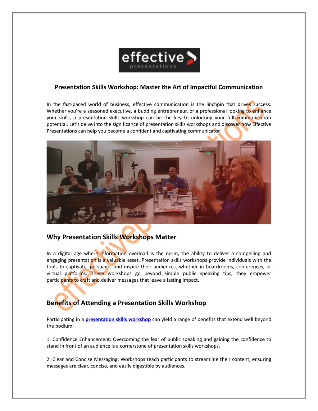 PPT - Presentation Skills Workshop Master the Art of Impactful
