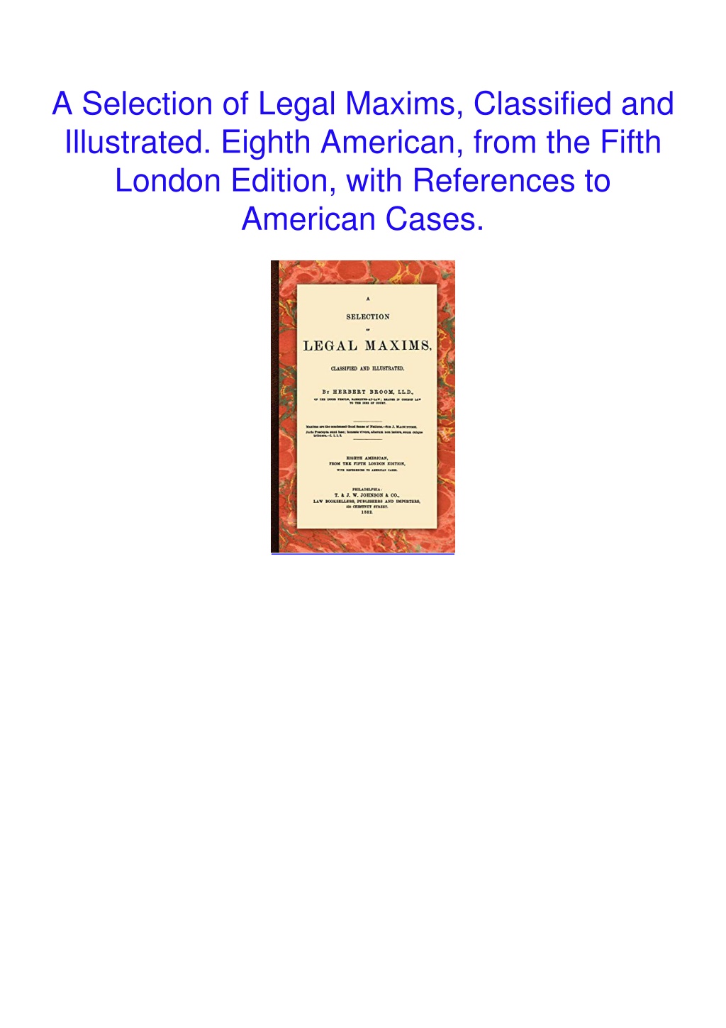 Ppt Pdf A Selection Of Legal Maxims Classified And Illustrated Eighth American From 0892