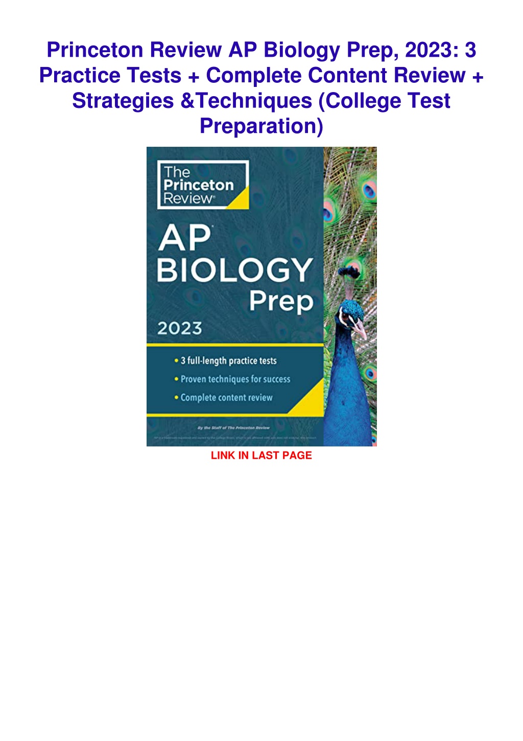 PPT PDF/READ Princeton Review AP Biology Prep, 2023 3 Practice Tests