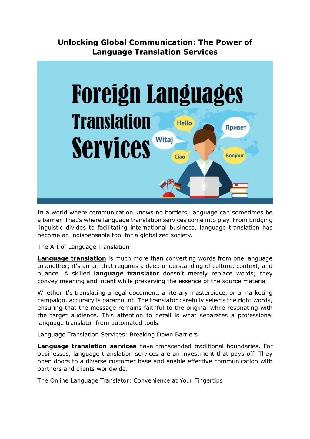 PPT - Unlocking Global Communication: The Power of Language Translation Services PowerPoint 