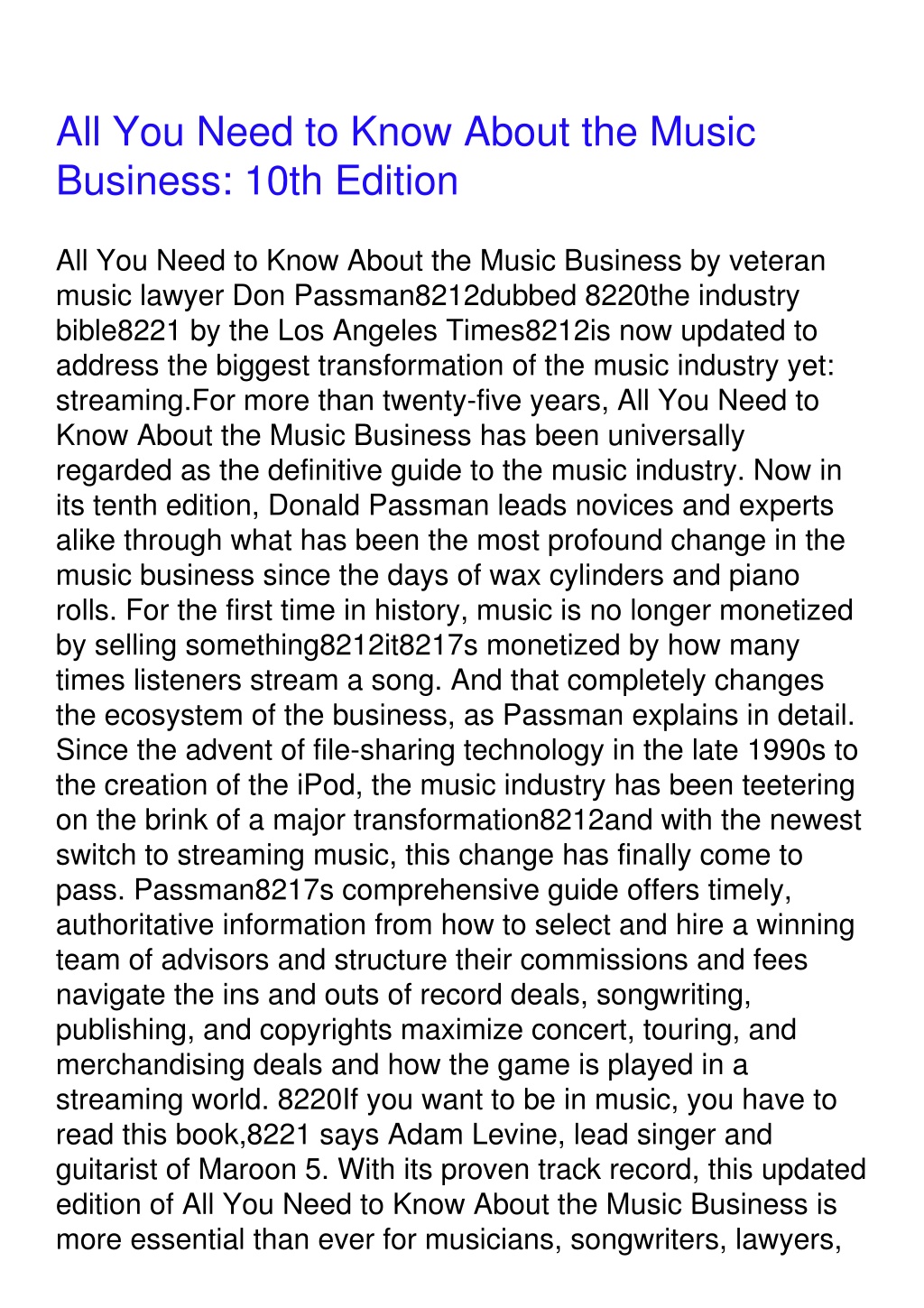 PPT - [PDF] All You Need to Know About the Music Business: 10th Edition ...