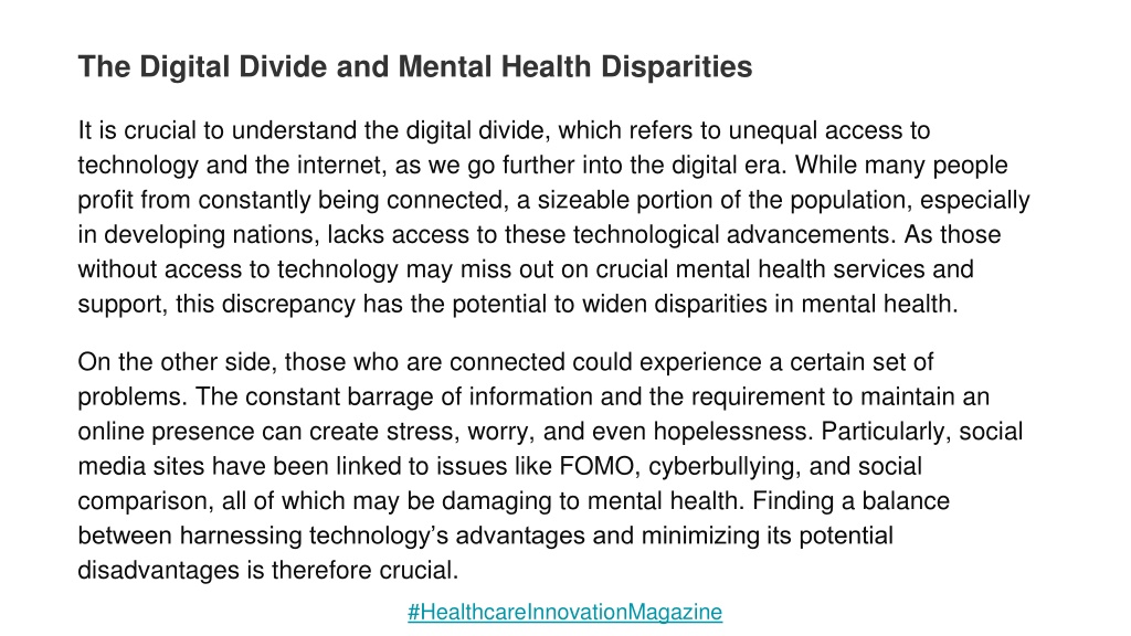 PPT - Mental Health In The Digital Age_ Navigating The Challenges And ...