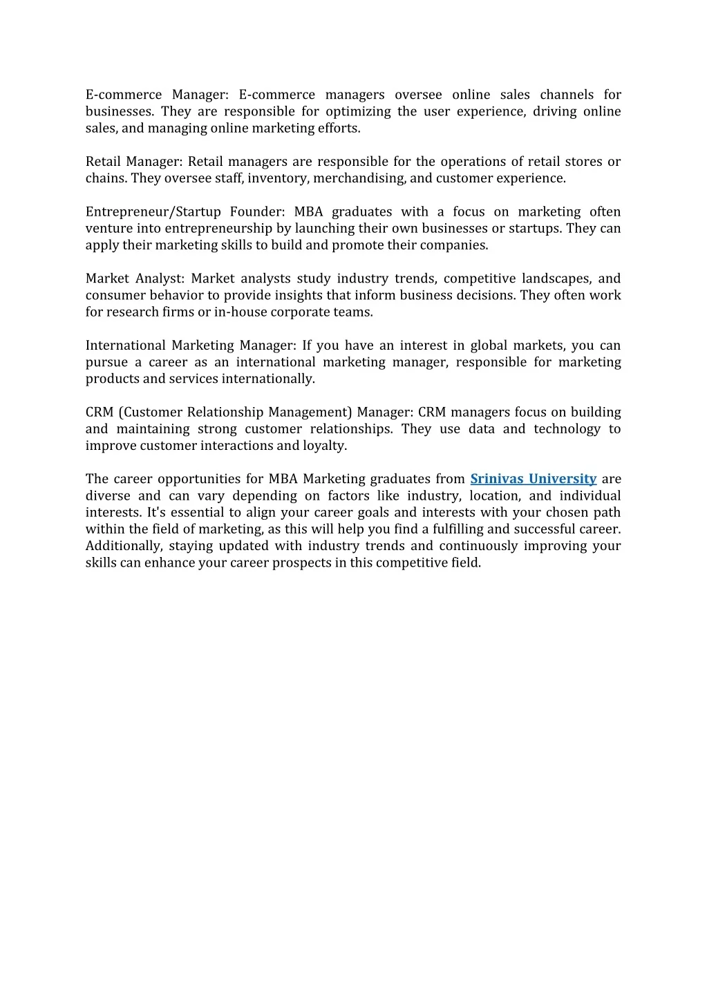 PPT - Career Opportunities for MBA Marketing Graduates at Srinivas ...