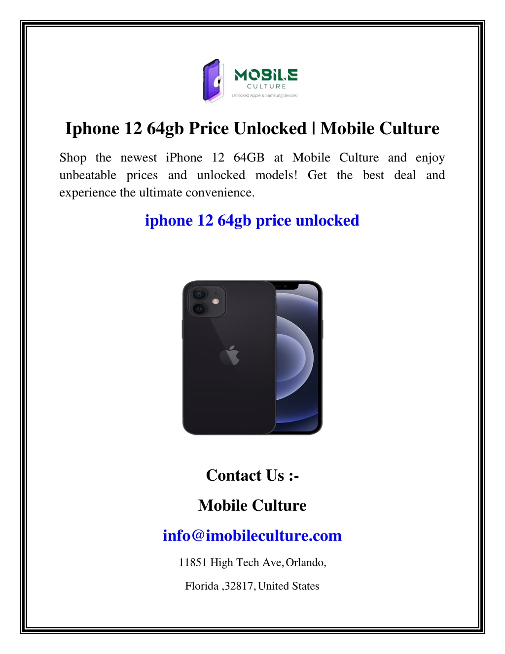 Apple iPhone 12 64GB Unlocked Smartphone - Very Good
