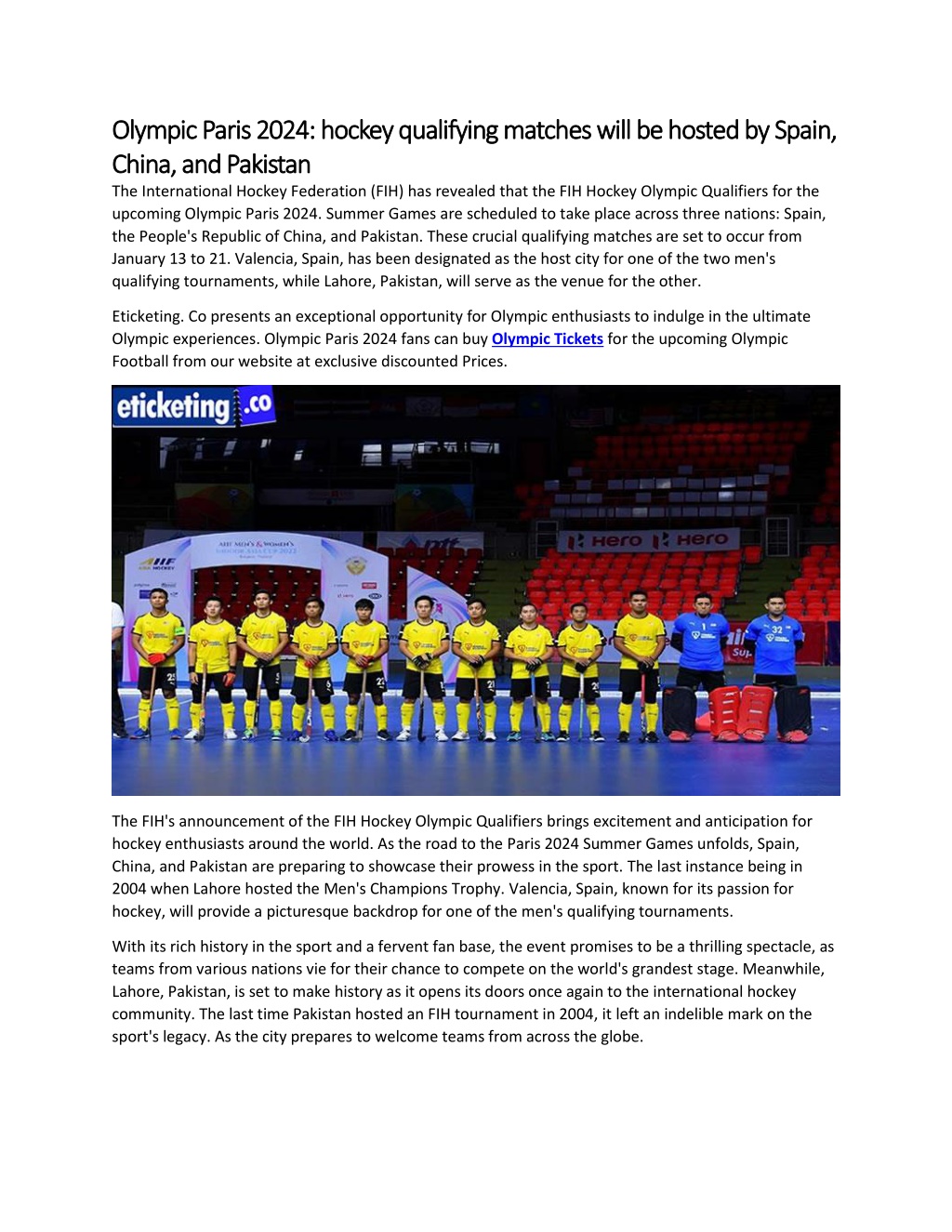 PPT Olympic Paris 2024 hockey qualifying matches will be hosted by Spain and china PowerPoint