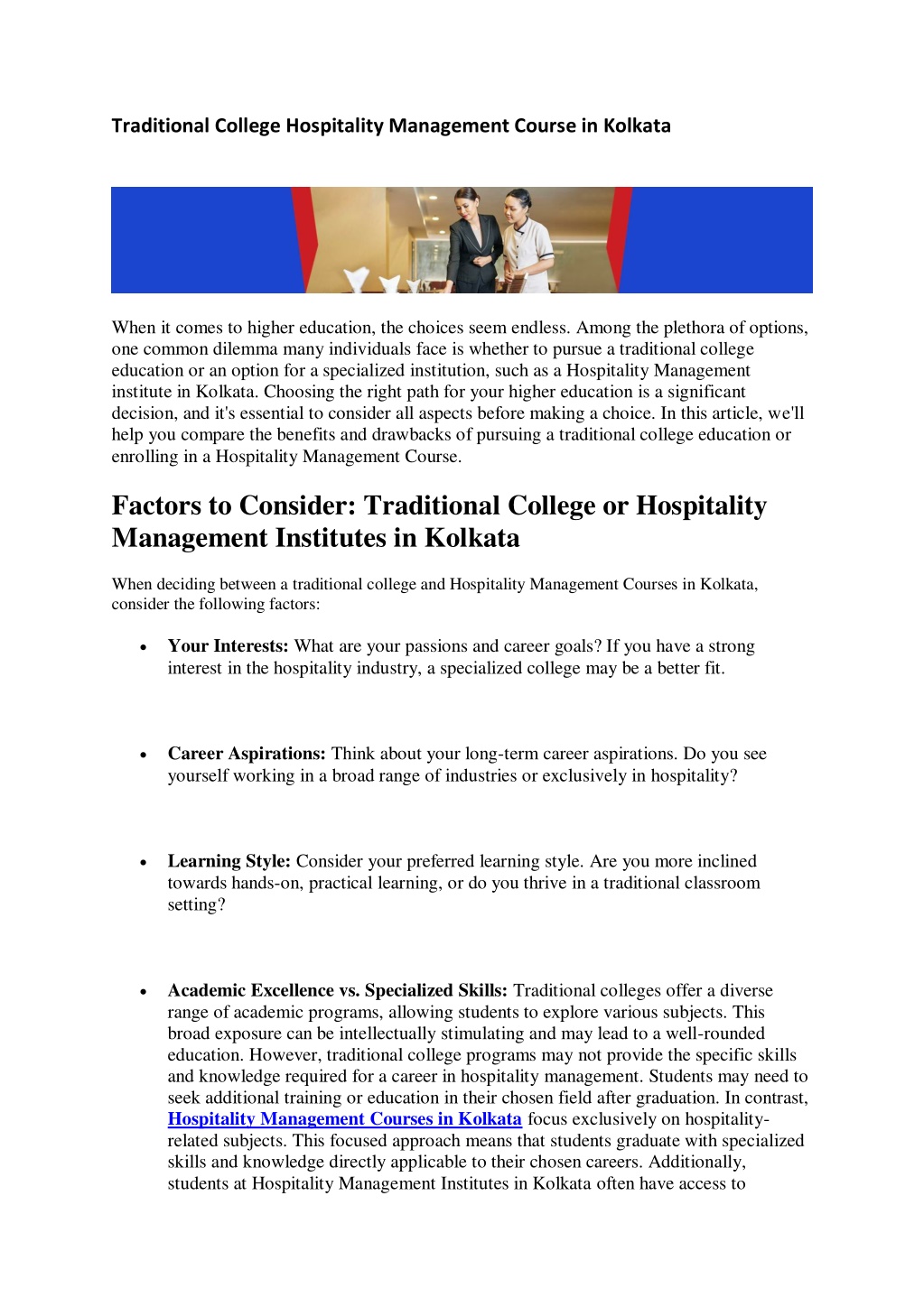PPT Traditional College Hospitality Management Course In Kolkata 