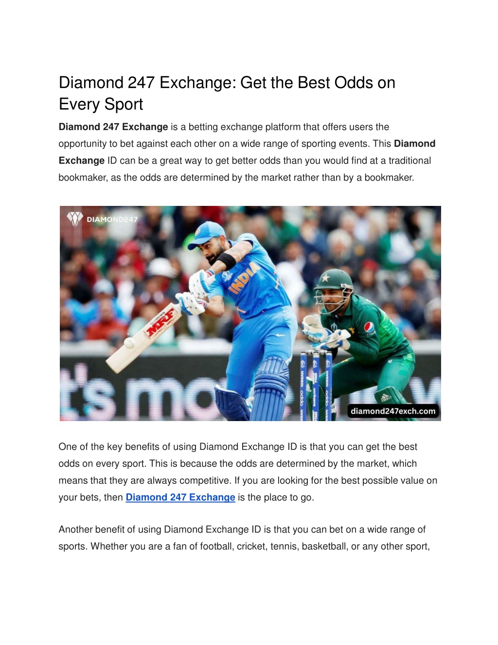 PPT - Diamond 247 Exchange Get the Best Odds on Every Sport