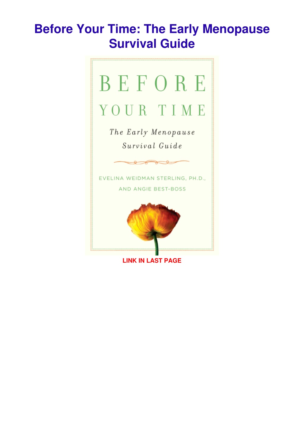 Ppt Pdf Before Your Time The Early Menopause Survival Guide Powerpoint Presentation Id 0106