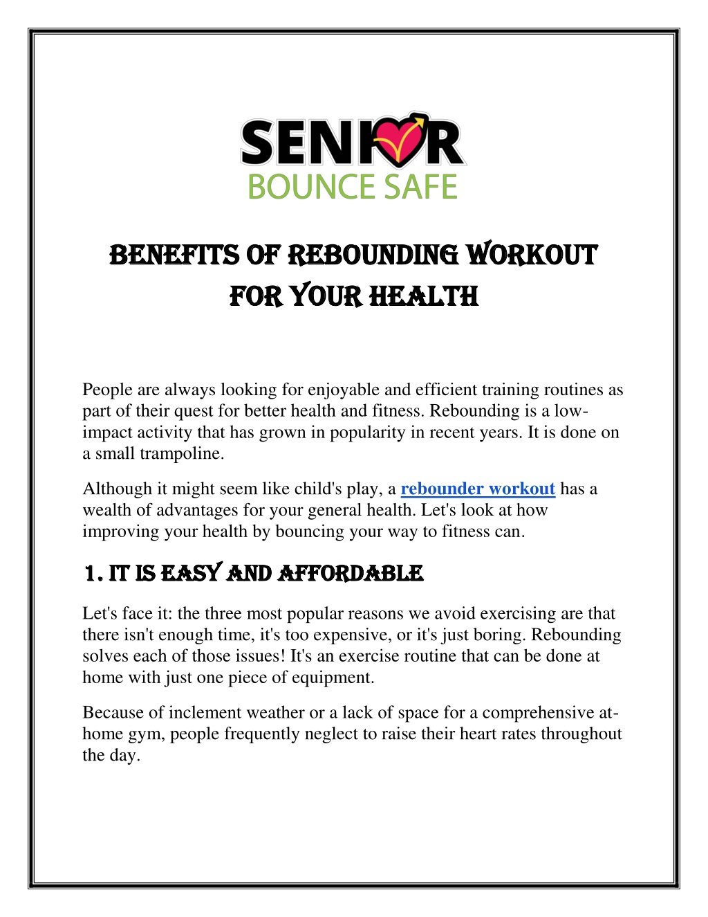 PPT Benefits Of Rebounding Workout For Your Health PowerPoint