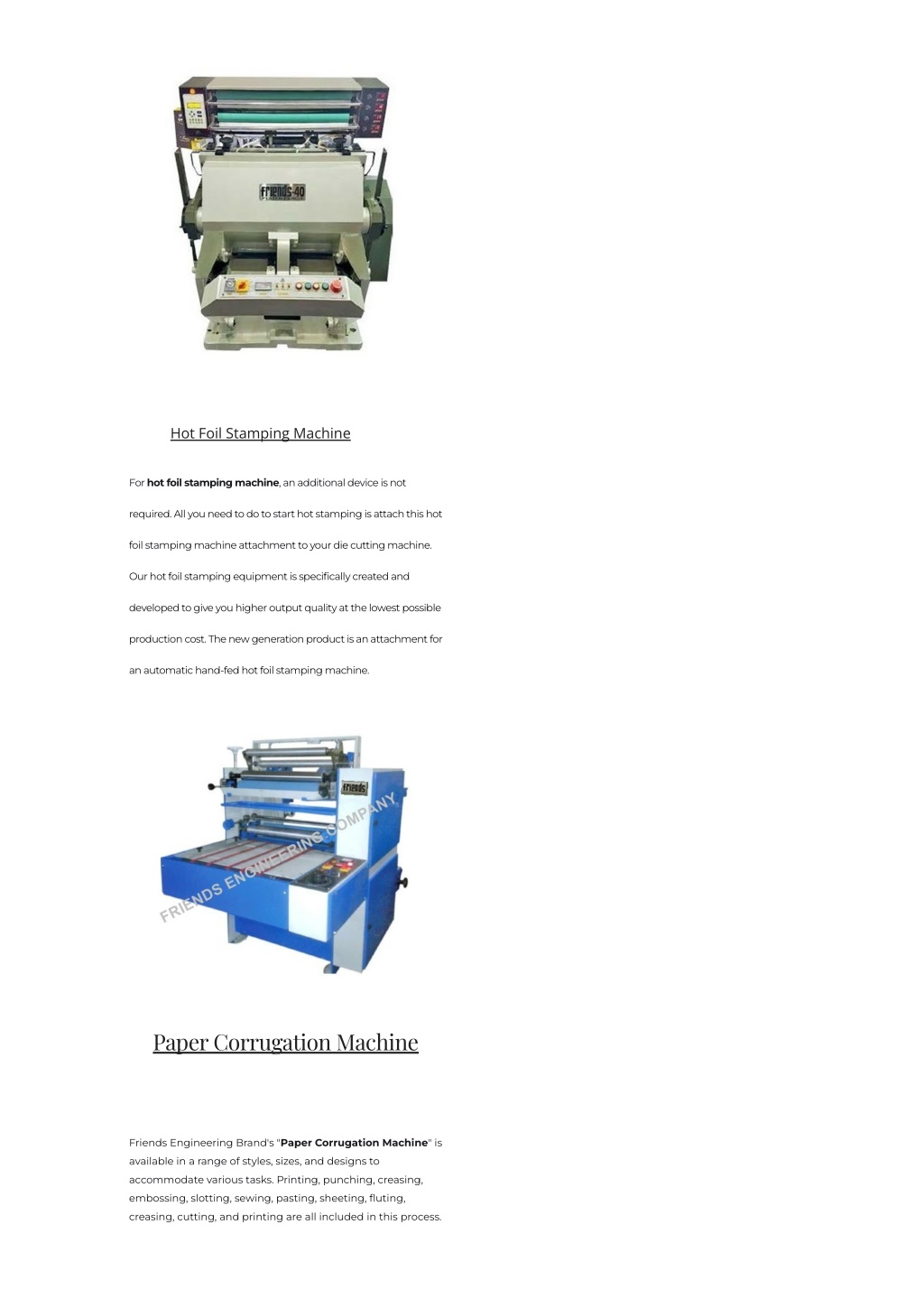 Hot Foil Stamping Machine - Friends Engineering Company