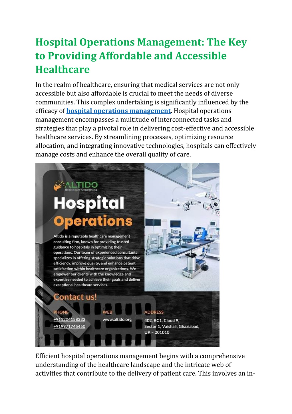 case study of hospital operations management