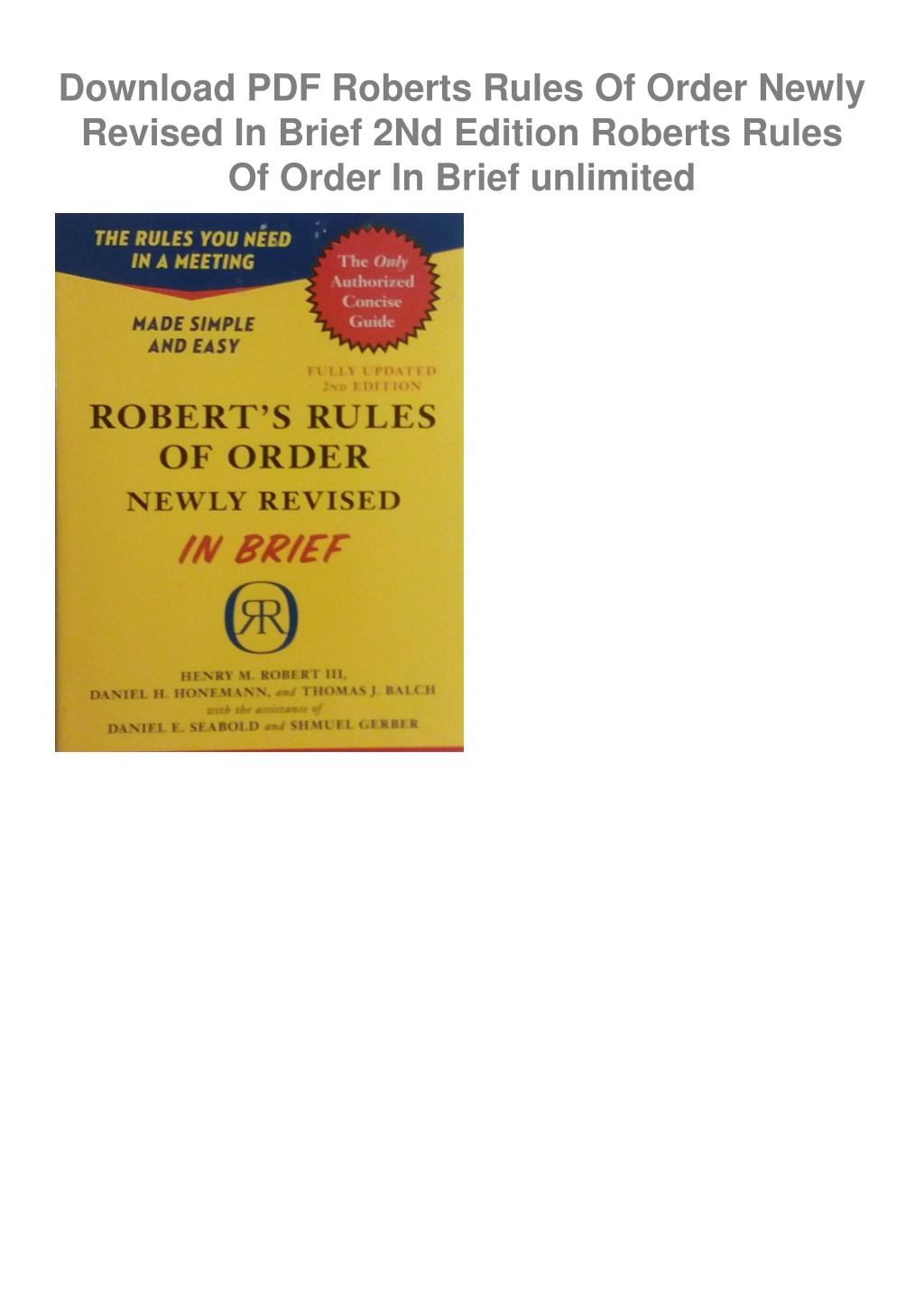 PPT - Download PDF Roberts Rules Of Order Newly Revised In Brief 2Nd ...