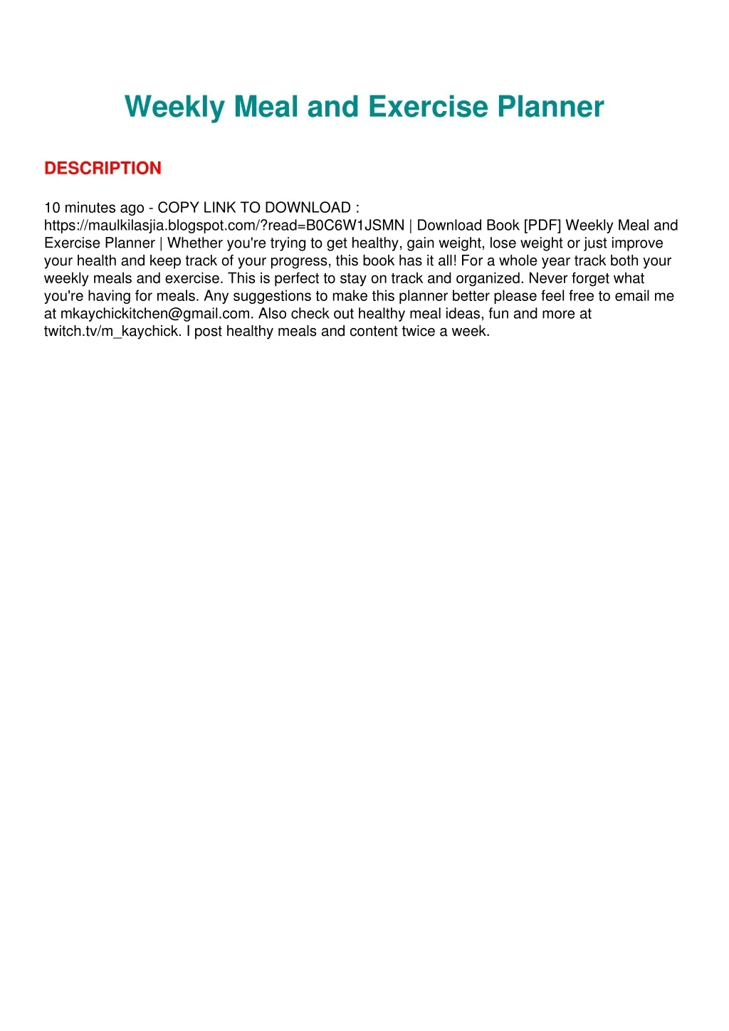 PPT PDF Weekly Meal and Exercise Planner download PowerPoint