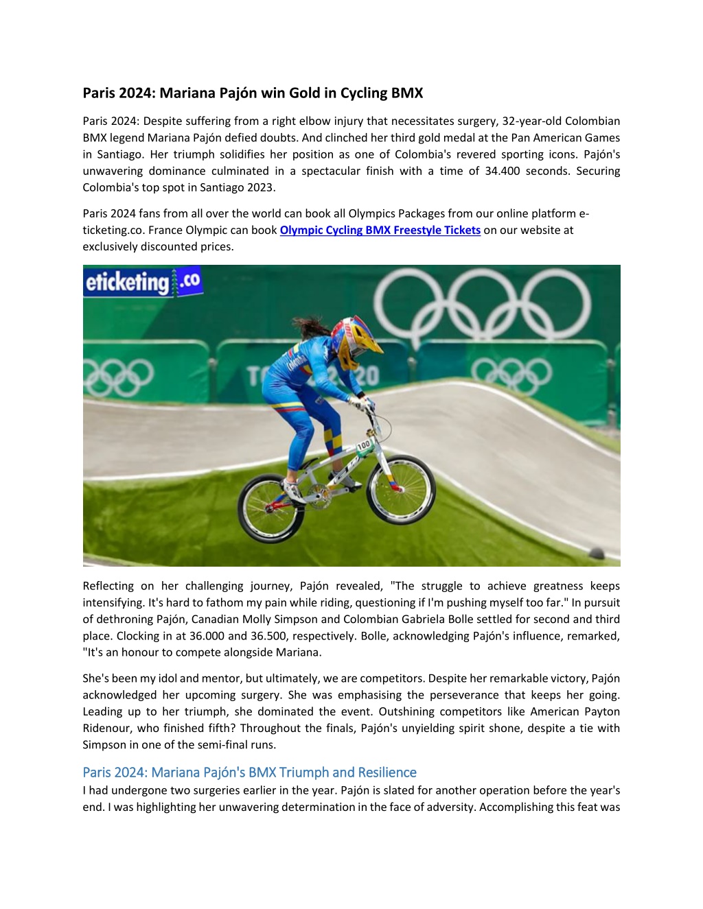 PPT Paris 2024 Mariana Pajón win Gold in Cycling BMX PowerPoint