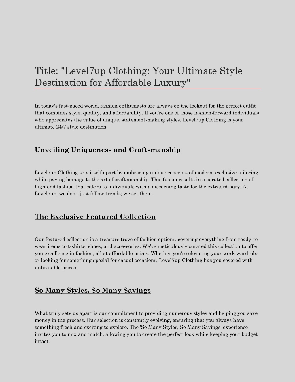 PPT - Level7up Clothing: Your Ultimate Style Destination for Affordable  Luxury PowerPoint Presentation - ID:12600647