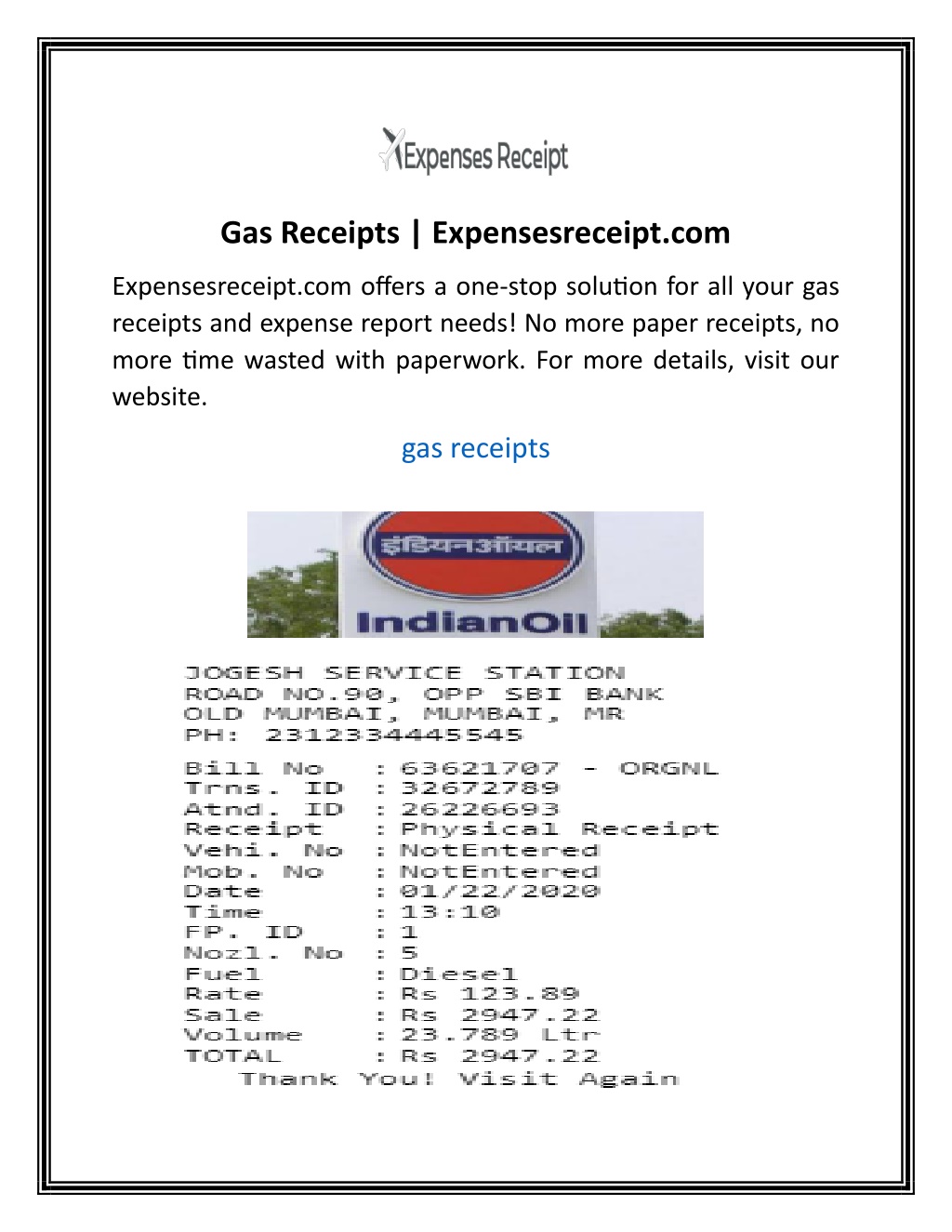 PPT Gas Receipts Expensesreceipt PowerPoint Presentation, free